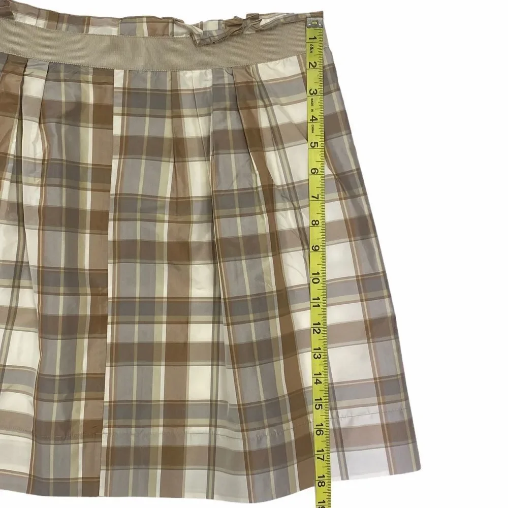 THE Limited Tan White Plaid Silk Mini Belt Skirt 6